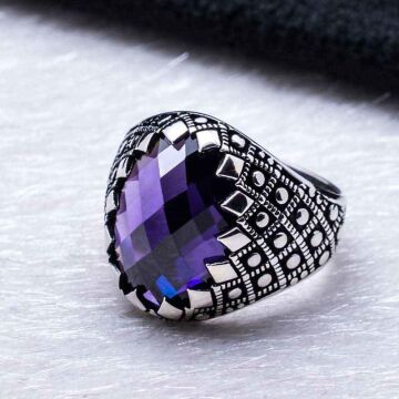 925 Ayar gümüş Mor Zirkon Taşlı Yüzük