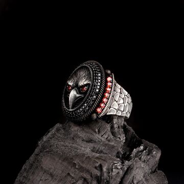 925 Ayar Gümüş Kartal Motifli Mikro Taşlı Erkek Yüzük