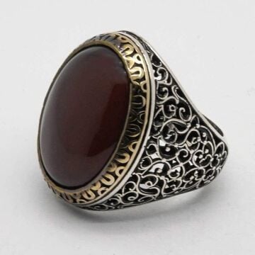 Oval Akik Taşlı 925 Ayar Gümüş Erkek Yüzük