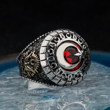 925 Ayar Gümüş Ay Yıldızlı Erkek Yüzük