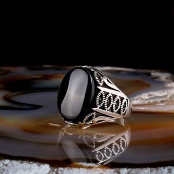 ONİX TAŞLI OVAL MODEL 925 AYAR GÜMÜŞ ERKEK YÜZÜK