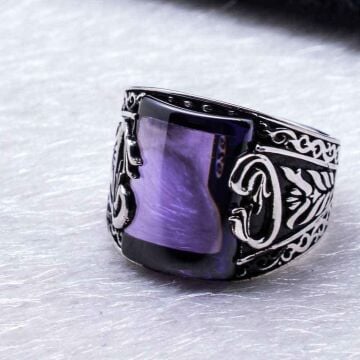 925 Ayar gümüş Mor Zirkon Taşlı Vav Figürlü Yüzük