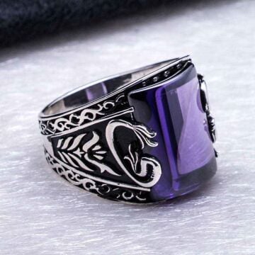 925 Ayar gümüş Mor Zirkon Taşlı Vav Figürlü Yüzük