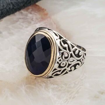 925 Ayar Gümüş Siyah Zirkon Taşlı Erkek Yüzük Model 11