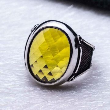 Sarı Oval Zirkon Taşlı Erkek Gümüş Yüzük