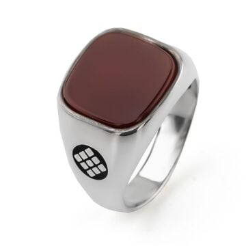 Kırmızı Akik Taşlı 925 Ayar Gümüş Erkek Yüzük