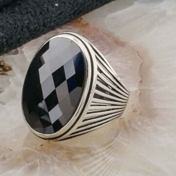 925 Ayar Gümüş Siyah Zirkon  Taşlı Erkek Yüzük Model 8