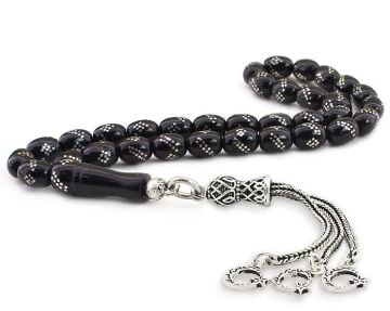 925 Ayar Gümüş Ayyıldız Püsküllü İşlemeli Gürcistan Oltusu Tesbih