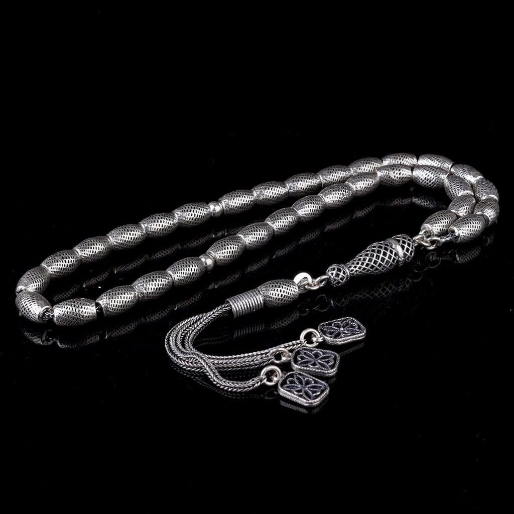 925 Ayar Gümüş Arpa Kesim Fizyon Tesbih Model 8