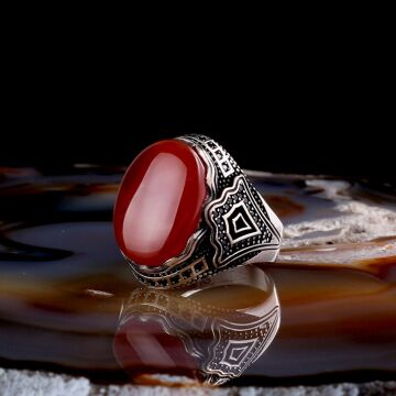 AKİK TAŞLI 925 AYAR GÜMÜŞ ERKEK YÜZÜK