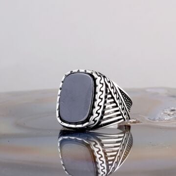 925 Ayar Gümüş Onix Taşlı Model Erkek Yüzük
