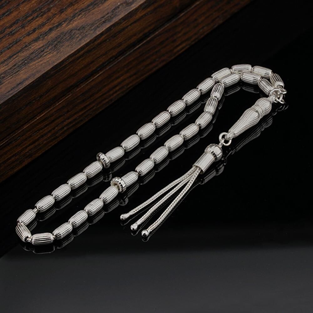 Kapsül Kesim Çizgili Gümüş Tesbih Model 1