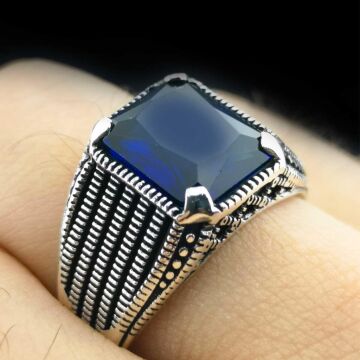 Parlament Mavisi Zirkon Taşlı 925 Ayar Gümüş Yüzük