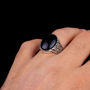 925 Ayar Gümüş Onix Taşlı Oval Model Erkek Yüzük