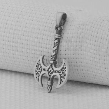 Çift Taraflı Balta Tasarımlı 925 Ayar Gümüş Kolye Ucu