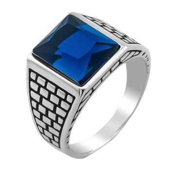 Parlament Mavisi Zirkon Taşlı 925 Ayar Gümüş Yüzük