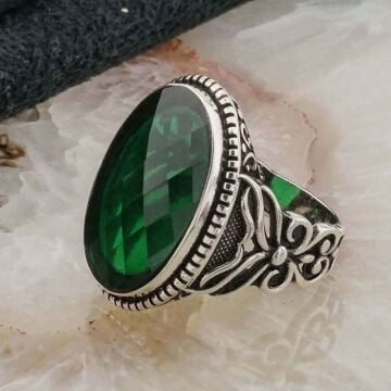 925 ayar Gümüş Yeşil Zirkon  Taşlı Erkek Yüzük