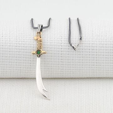 Hz Ali Zülfikar Kılıç Tasarımlı Yeşil Taşlı Kalın Zincirli 925 Ayar Gümüş Kolye