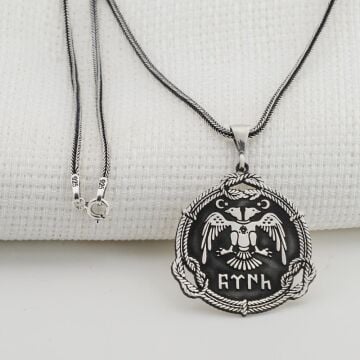 Çift Başlı Kartallı Türk Yazılı Erkek Gümüş Kolye