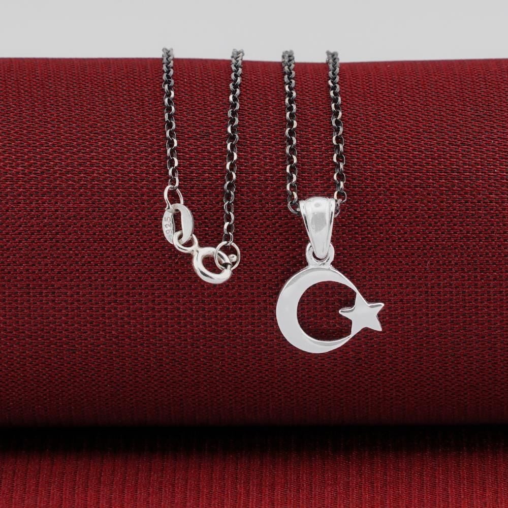 Minimal Çift Taraflı Ay Yıldız 925 Ayar Gümüş Kadın Kolye