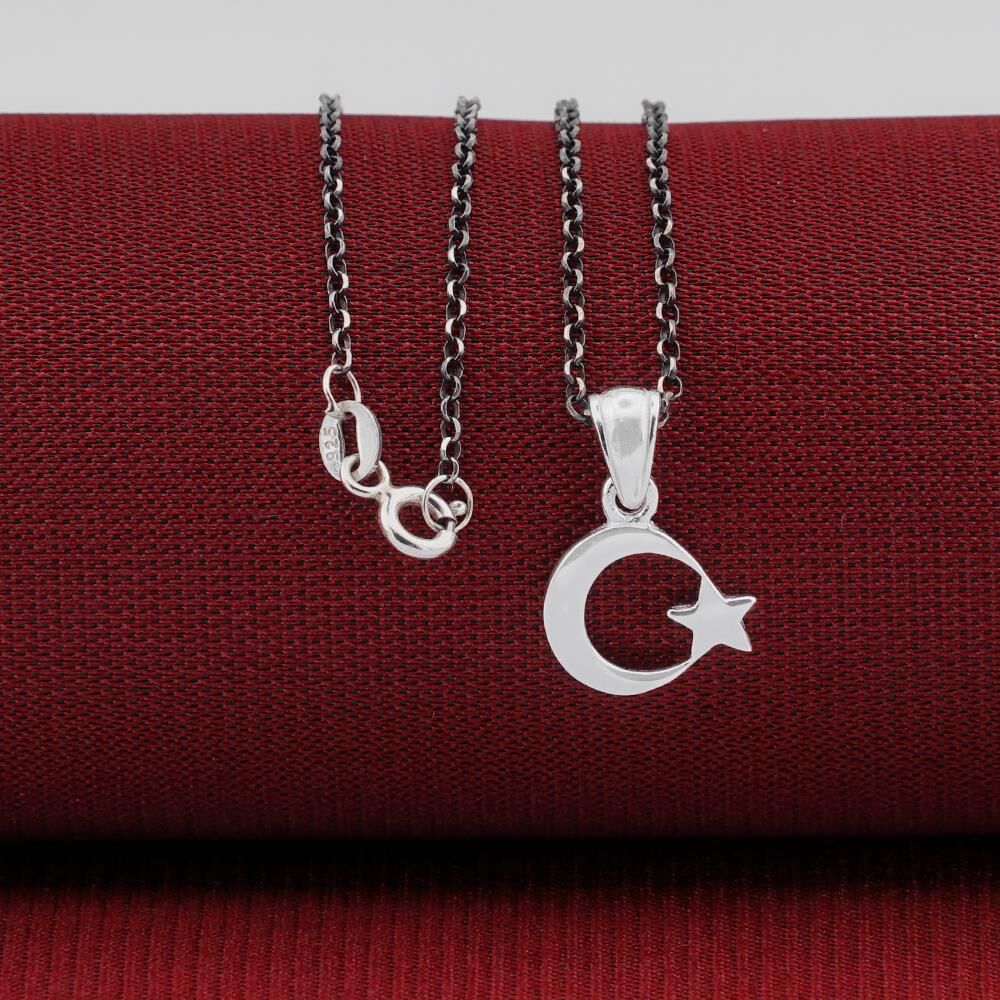 Minimal Çift Taraflı Ay Yıldız 925 Ayar Gümüş Kadın Kolye