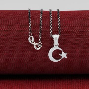 Minimal Çift Taraflı Ay Yıldız 925 Ayar Gümüş Kadın Kolye