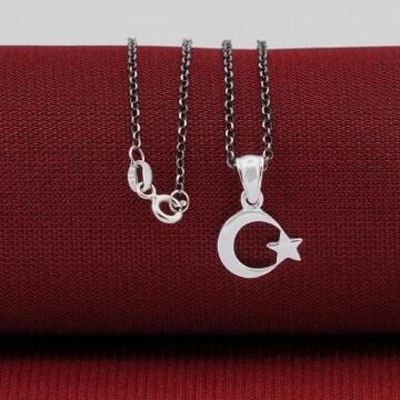 Minimal Çift Taraflı Ay Yıldız 925 Ayar Gümüş Kadın Kolye