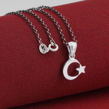 Minimal Çift Taraflı Ay Yıldız 925 Ayar Gümüş Kadın Kolye