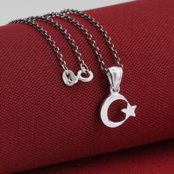 Minimal Çift Taraflı Ay Yıldız 925 Ayar Gümüş Kadın Kolye