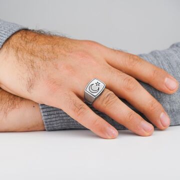 Ay Yıldız Sade Parlak 925 Ayar Gümüş Yüzük