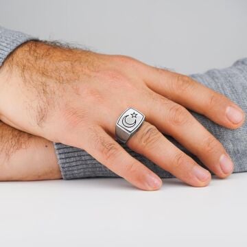 Ay Yıldız Sade Parlak 925 Ayar Gümüş Yüzük