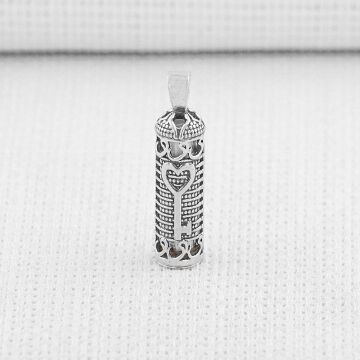 Cevşeni Kebir Dua Yazılı Kalp ve Vav Detaylı 925 Ayar Gümüş Cevşen Kolye Ucu