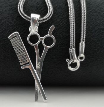 Berber Makas ve Tarak Erkek Gümüş Kolye