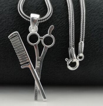 Berber Makas ve Tarak Erkek Gümüş Kolye