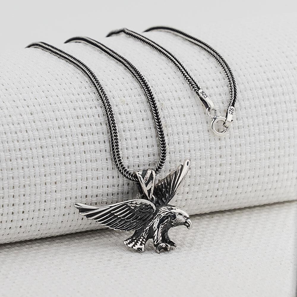 Kartal Tasarımlı Kalın Zincirli 925 Ayar Gümüş Kolye
