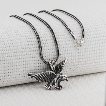Kartal Tasarımlı Kalın Zincirli 925 Ayar Gümüş Kolye