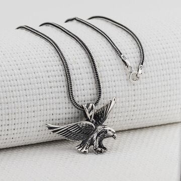 Kartal Tasarımlı Kalın Zincirli 925 Ayar Gümüş Kolye