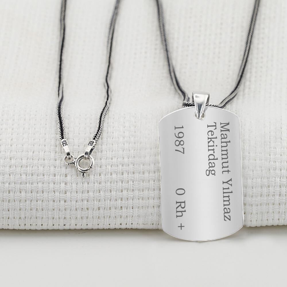 İsim Yazılabilir Asker Künyesi Erkek Gümüş Kolye