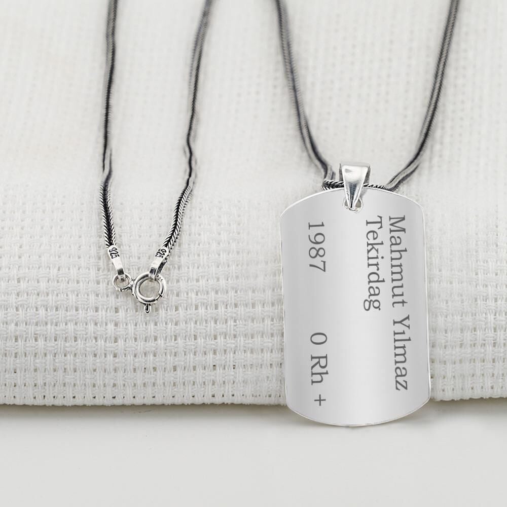 İsim Yazılabilir Asker Künyesi Erkek Gümüş Kolye