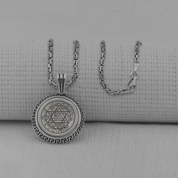 Mührü Süleyman Yuvarlak 925 Ayar Gümüş Erkek Kolye