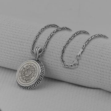 Mührü Süleyman Yuvarlak 925 Ayar Gümüş Erkek Kolye