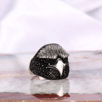 925 Ayar Gümüş Kartal Motifli Mikro Taşlı Erkek Yüzük