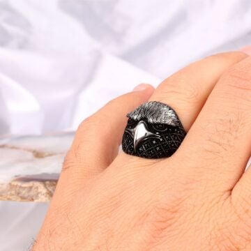 925 Ayar Gümüş Kartal Motifli Mikro Taşlı Erkek Yüzük