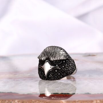 925 Ayar Gümüş Kartal Motifli Mikro Taşlı Erkek Yüzük