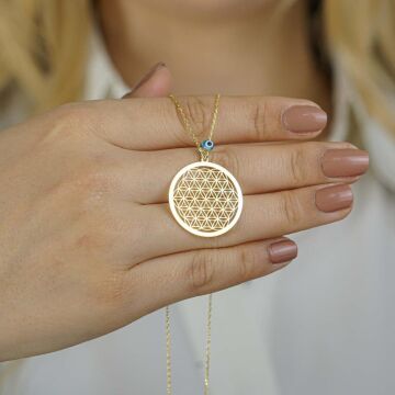 Yaşam Çiçeği Nazarlı Bayan Gümüş Kolye