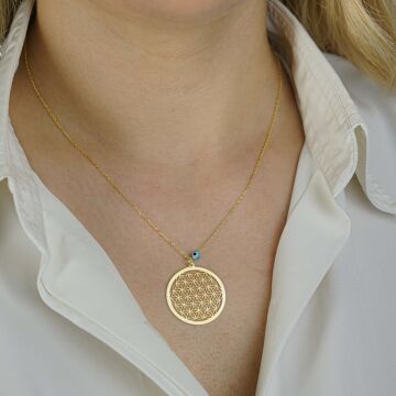 Yaşam Çiçeği Nazarlı Bayan Gümüş Kolye