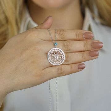 Yaşam Çiçeği Nazarlı Bayan Gümüş Kolye