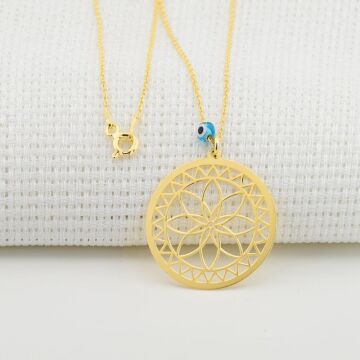 Yaşam Çiçeği Nazarlı Bayan Gümüş Kolye