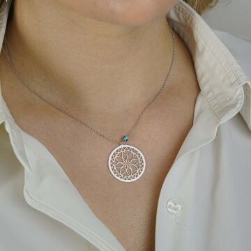 Yaşam Çiçeği Nazarlı Bayan Gümüş Kolye