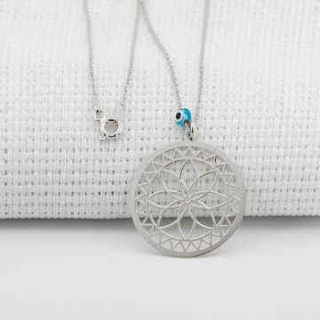 Yaşam Çiçeği Nazarlı Bayan Gümüş Kolye